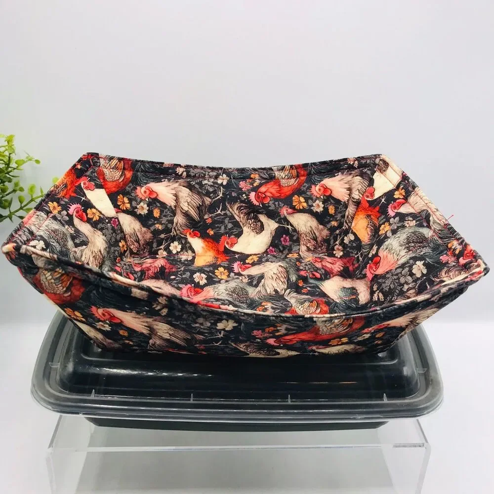 NEW! Microwave Cozy For Takeout Containers Reversible, Farmhouse Chickens